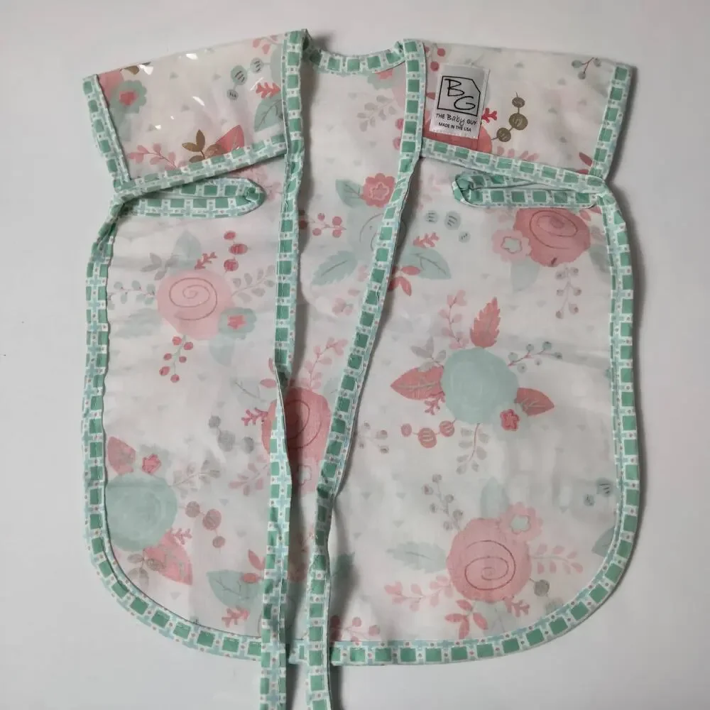 The Baby Guy Waterproof Full Coverage Floral Apron Bib Mint Green Pink Wipeable